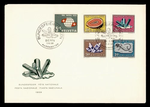 DR WHO 1959 SWITZERLAND FDC PRO PATRIA MINERAL SEMI POST COMBO M77005
