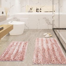 Light Pink Bathroom Rugs Sets 2 Piece Extra Soft and Absorbent Chenille Bath ...