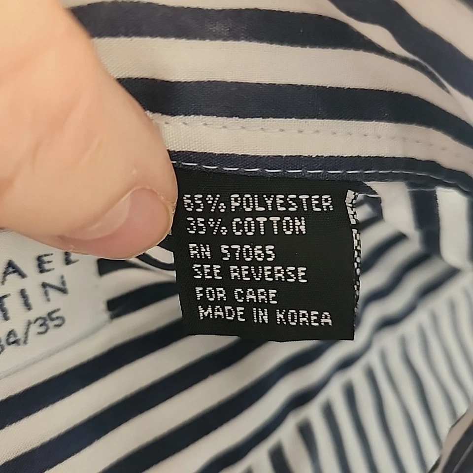 Vintage Michael Austin Men's Shirt Long Sleeve Button Up Blue Stripe L XL Korea - Image 4 of 4