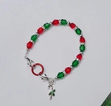Christmas Red & Green Czech Glass Beads Medical Alert ID Replacement Bracelet 
