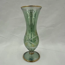 Royal Limited Emerald Green Etched Crystal Bud Vase Handcrafted in Egypt 6.5”