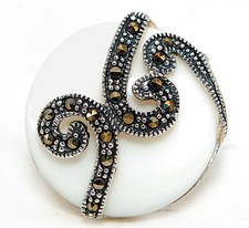 Anello in argento sterling 925 onice bianca naturale e marcasite svizzera misura gioielli 8 F8-3