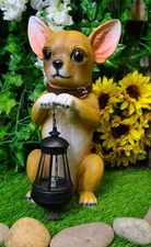 Ebros Gift Chihuahua Dog On Two Legs Statue with Solar LED Lantern Lamp 14" Tall