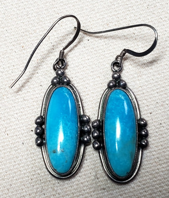 Vicki Martin Navajo Sterling Turquoise Beaded Dangle Hook Earrings