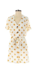 NWT Monteau White and Orange Polka Dot Romper Size Small Linen Blend