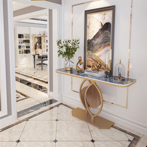 Wisfor 47'' Genuine Marble Console Table Hallway Entrance Storage Gold Leaf Base - Picture 19 of 21
