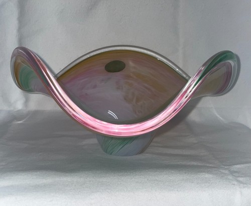 Murano Glass Ware Fruit Bowl 9x9" diam Hand Blown Italy Center Piece - Picture 4 of 11