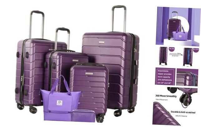 4 Piece Luggage Set ABS+PC Expandable Hardshell TSA 6 Piece Set (DB) PURPLE