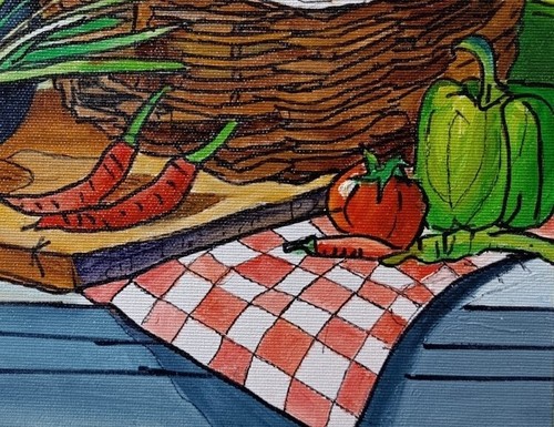 Betty Rullo cm 30x30 Olio su tela Peperoni in cucina - 第 5/8 張圖片