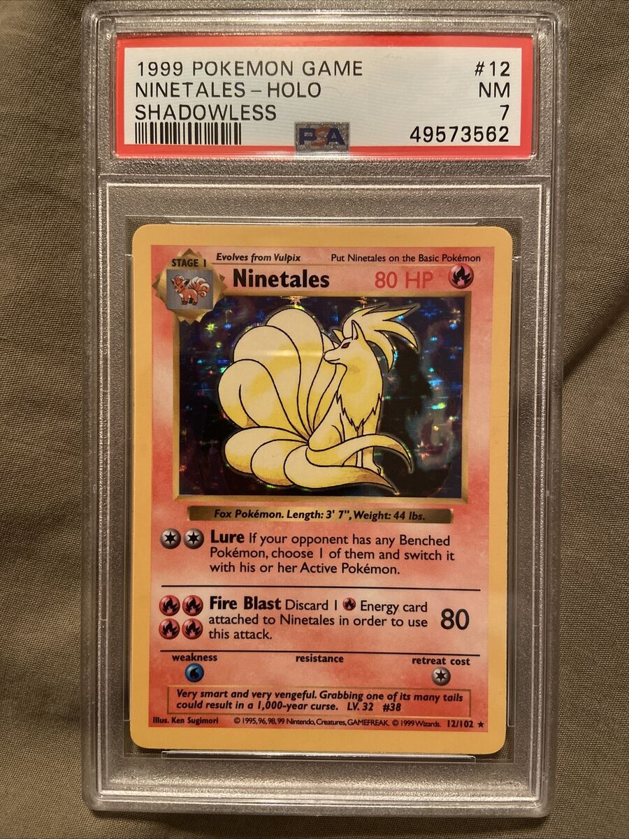1999 Pokemon Base Set Shadowless Holo Ninetales #12 PSA 7 NM 1999 Pokemon Base Set Shadowless Holo Ninetales #12 PSA 7 NM