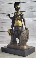 Genuine Bronze Roman Warrior Sculpture Handcrafted Gilt Sword Shield Statue
