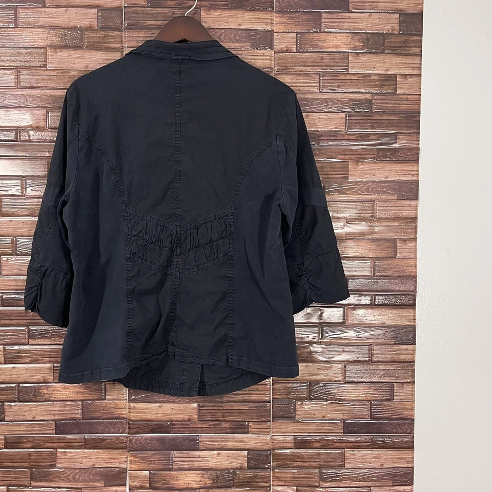 XCVI Womens Black Jacket Snap Front 3/4 Sleeve Stretch Cotton Pockets Size 2XL - Image 4 of 4