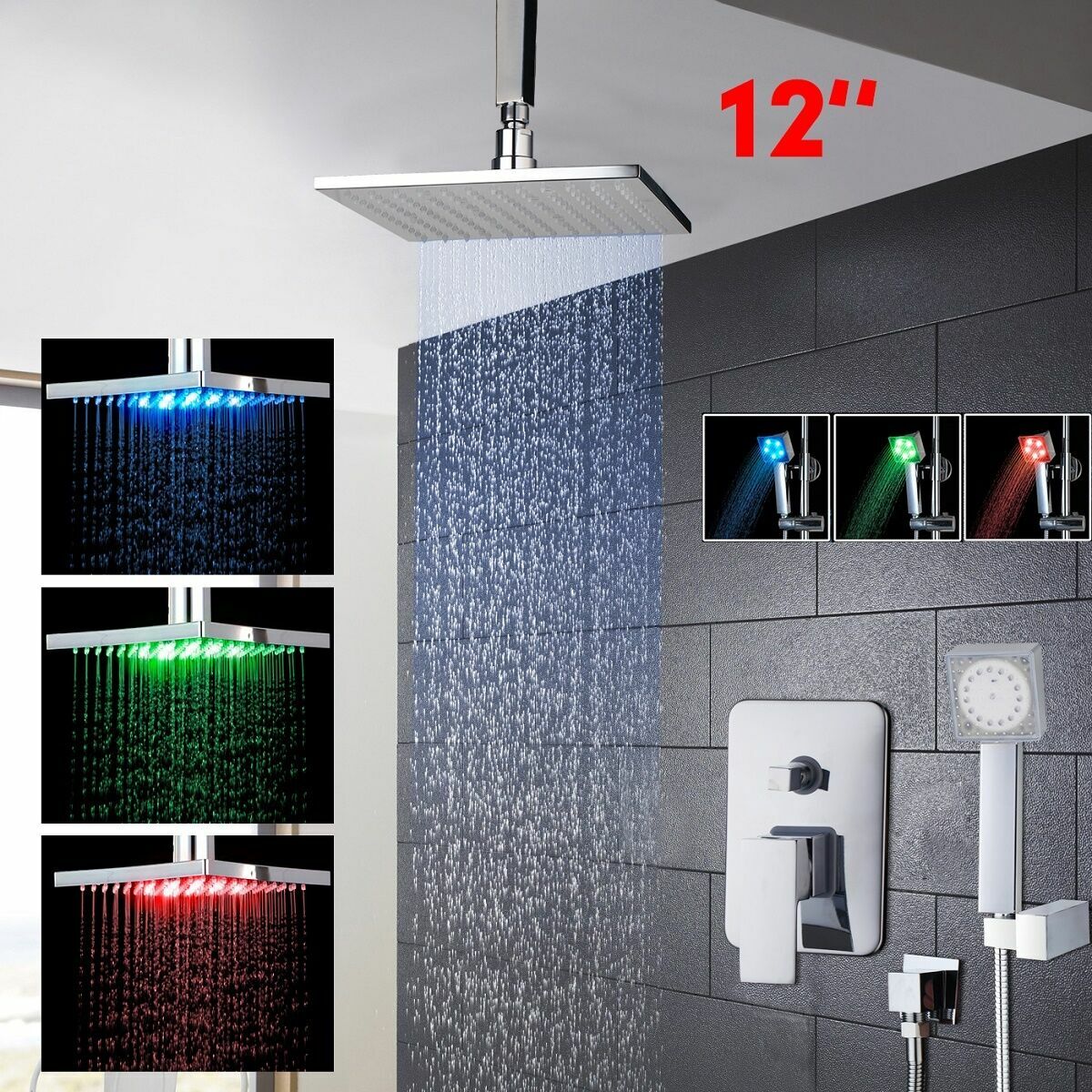 2017 Overhead Led Rainfall Shower Head 12 Inch Bathroom Delta