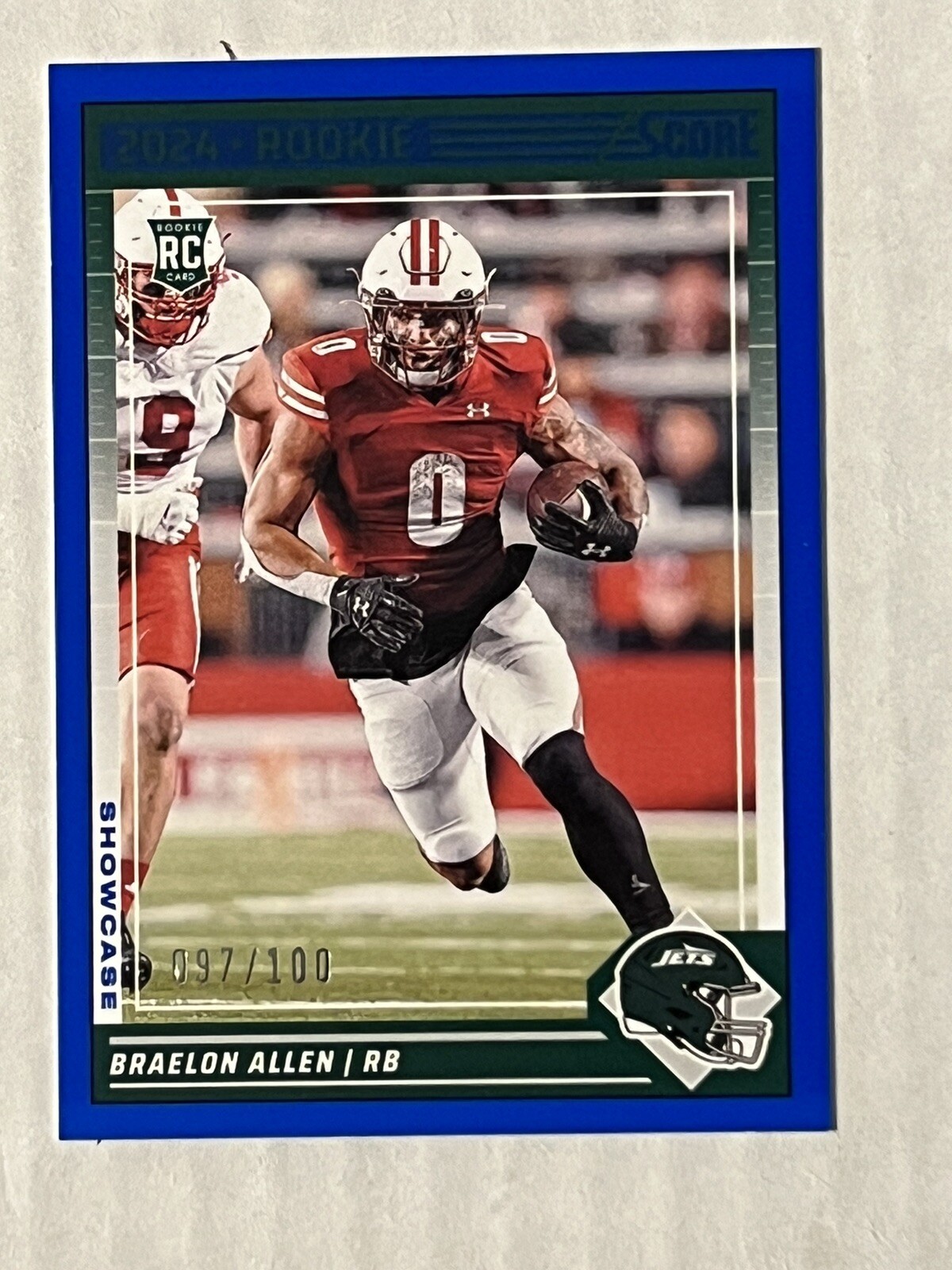 2024 Panini Score Football Braelon Allen */100 RC Showcase #390 New York Jets