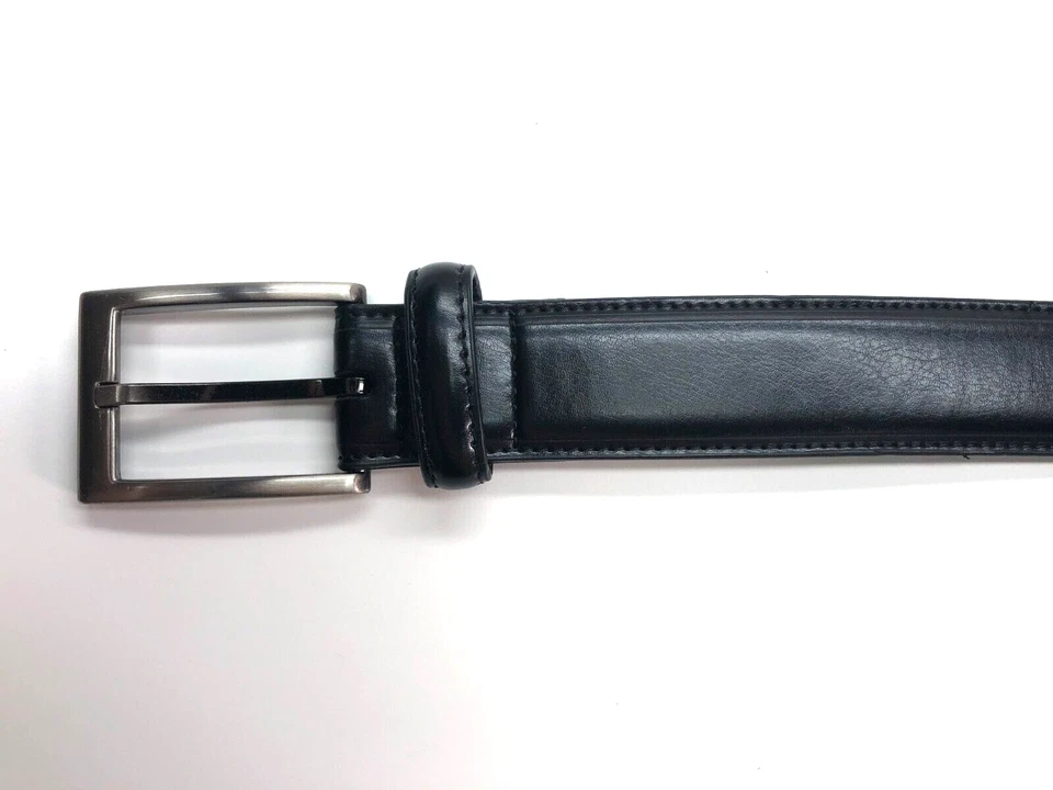 Cinturón de vestir negro sin marca para hombre talla XL 42-44 imitación cuero hebilla plateada 1 1/4" Foto 4 de 4