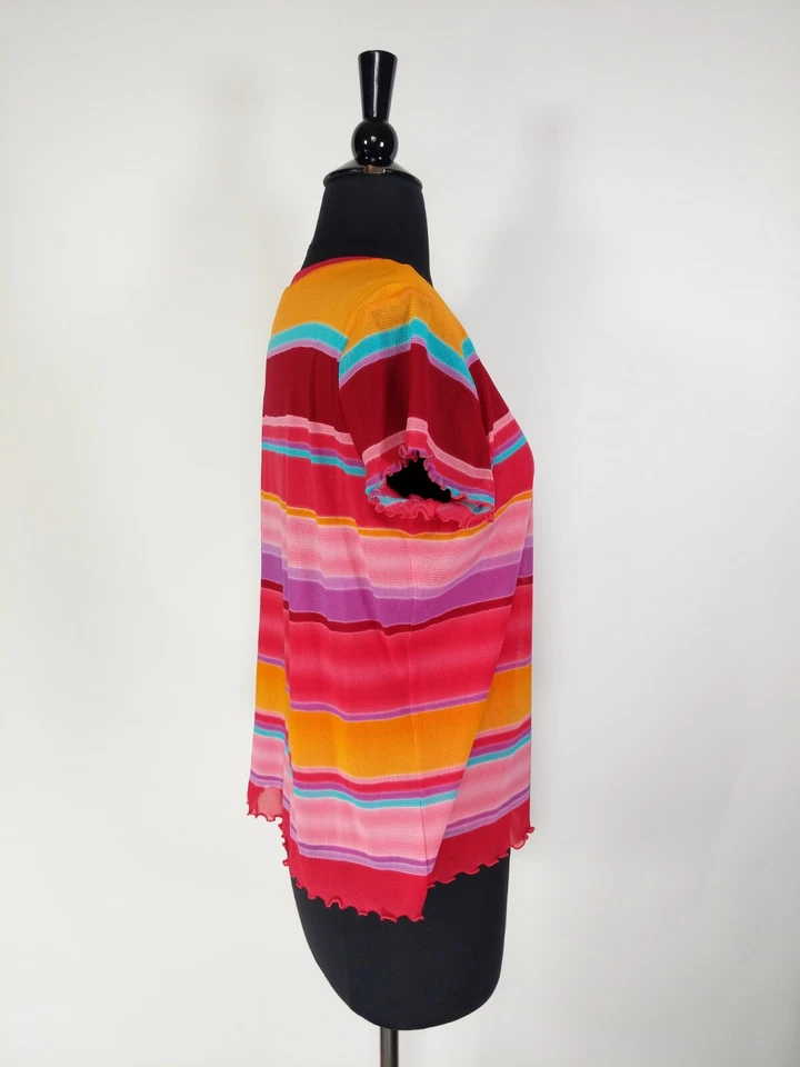 Top Crazy Horse Liz Claiborne Rosa Rayas Malla Manga Corta Talla L Pequeño Foto 3 de 4