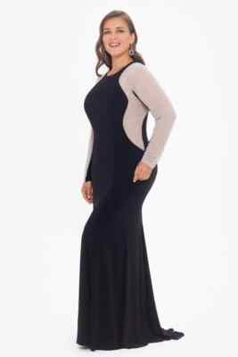 knee length dresses for ladies Xscape Plus Size V-Neck Gown - Black/Nude main image 1
