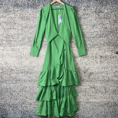Lic Forever Summer Green Casual Women Ruffled V Neck Maxi Dress w Slit  Small | eBay