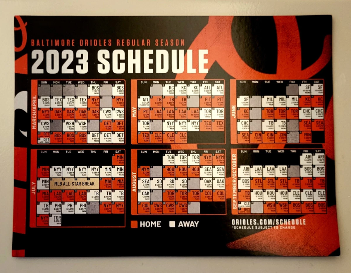 2023 Baltimore Orioles Souvenir Magnet Schedule SGA Stadium