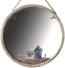 Rustic Wooden Nautical Mirror Wall Hanging  Coastal Scene Beach Seaside Mirror