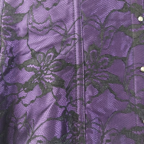 Burlesque Style Corset and skirt satin and Lace, Bows and Feathers, M, Purple - Picture 15 of 18