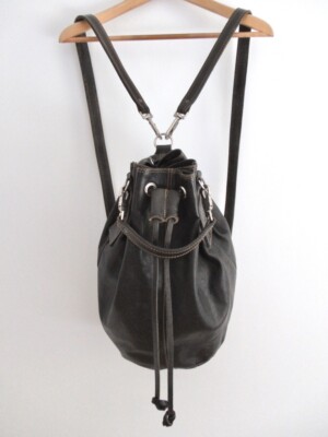 Rugby North America M0851 Grained Leather Bucket Backpack 90s Vtg