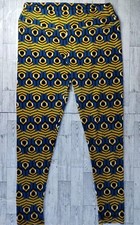 LuLaRoe Women's Leggings Tall  Curvy Blue With Gold Unique Design Athletisure
