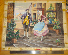 Antique Original Hand Painted Pattern Chart Couple Nature Flowers Petit Point