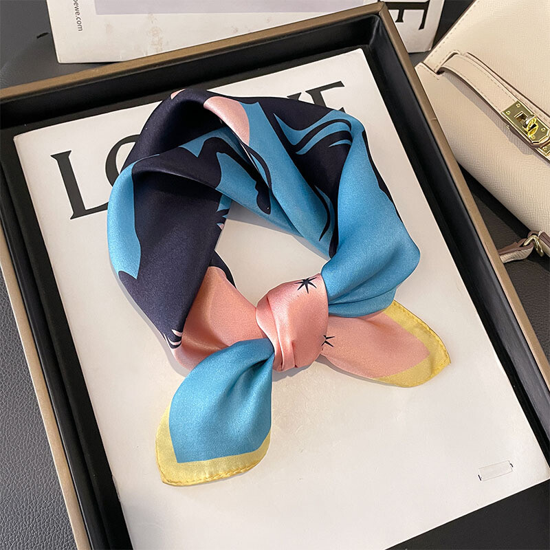 100% Mulberry Silk Scarf for Women - Square Head Wrap, Necktie & Hairband - 53cm Floral Print