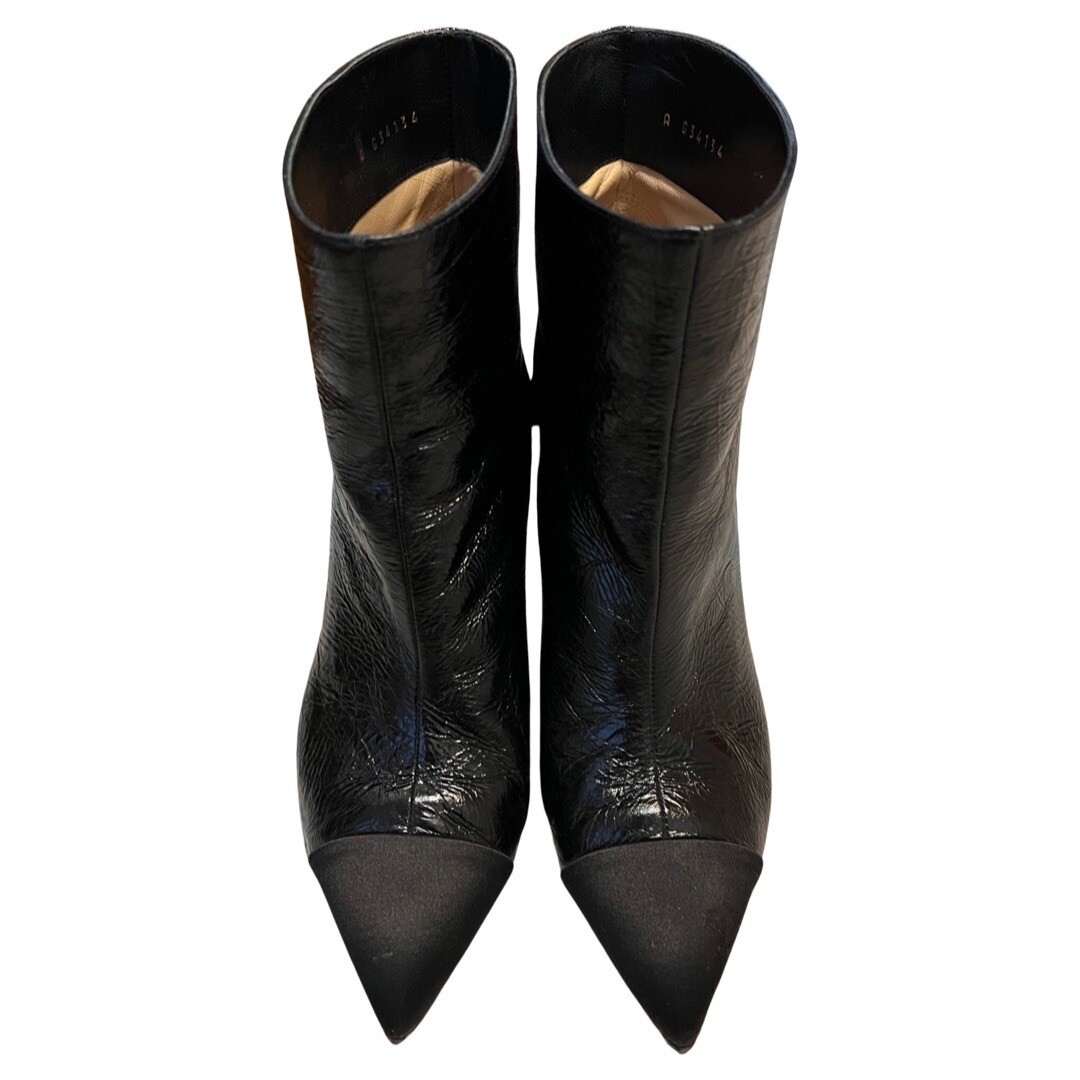 CHANEL ANKLE COCO CHANEL SIGN LEATHER SATIN TOES BOOTS