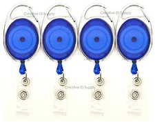 100 RETRACTABLE REEL KEY ID CARD BADGE HOLDER CARABINER STYLE TRANSLUCENT BLUE