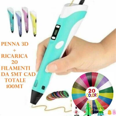 Penna 3D Per Stampa Stereoscopica + Set di Filamenti 20 fili da 5mt totale 100mt