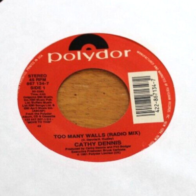 CATHY DENNIS TOO MANY WALLS RADIO MIX / ACAPPELLA 45 7'' JUKEBOX SINGLE VG