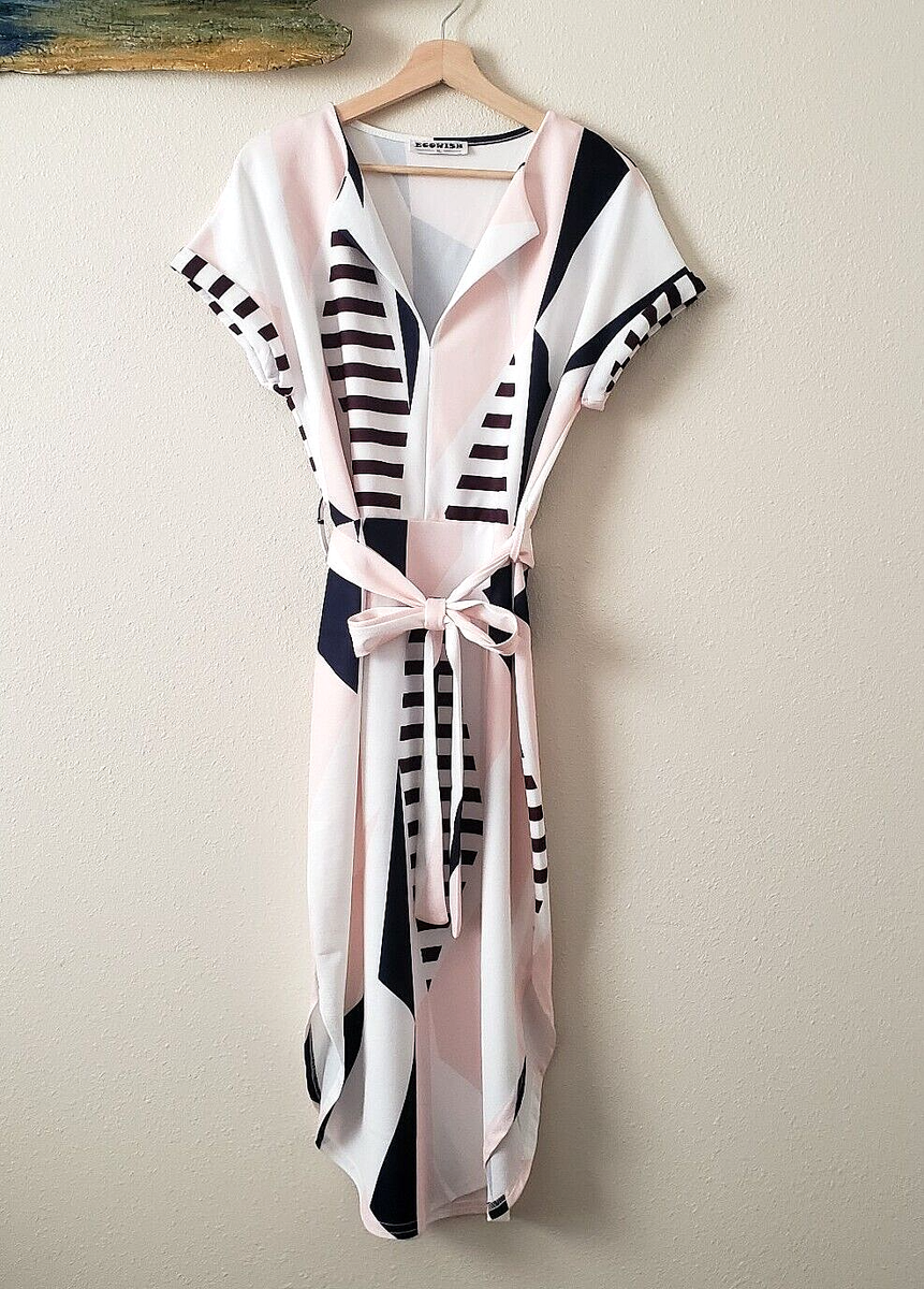 ecowish boho dress Crepe Sheath XL White & Multicolor Geometric V-Neck Short Sleeve Size:L 10/12 Extra Extra Small Short Graduation Dress The cutest sweater dress