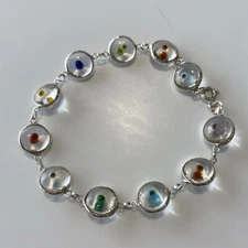 925 Sterling Silver 10MM White Clear Multi Color Crystal Evil Eye Bracelet- 7.5"
