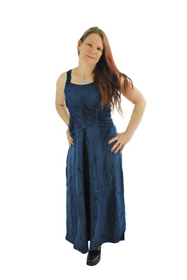Kleid ärmellos Schnürung Stickerei Viskose/Samt dunkelblau Größe S/M Mittelalter