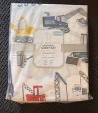 Pottery Barn Kids Jax Construction Organic Toddler Sheet Set Pillowcase NEW