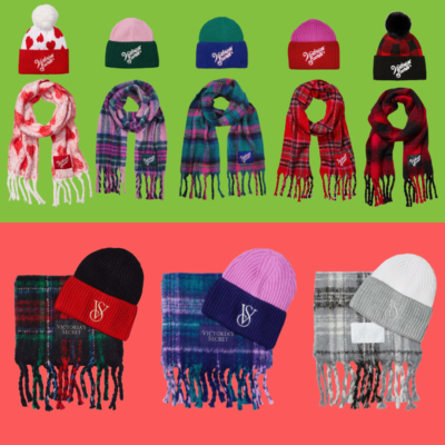VICTORIA'S SECRET Color block Beanie Hat &Cozy Plaid Scarf 2-pc