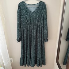 SHEIN Curve Floral Print V Neck Long Sleeve Ruffle Hem Midi Dress Plus Size 2XL