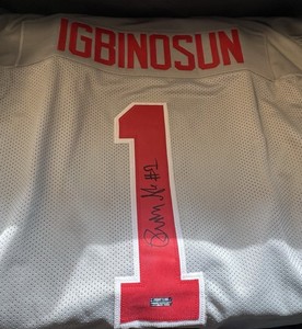 Davison Igbinosun Autographed Ohio State Jersey Primetime Cert
