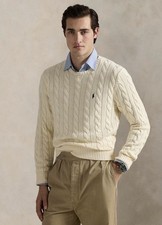 Polo Ralph Lauren Men's Cable Knit Wool Cashmere Crewneck Sweater Cream L