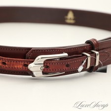 LNWOT Vintage Paul Stuart Burgundy Leather Silver Hardware Double Layer Belt NR