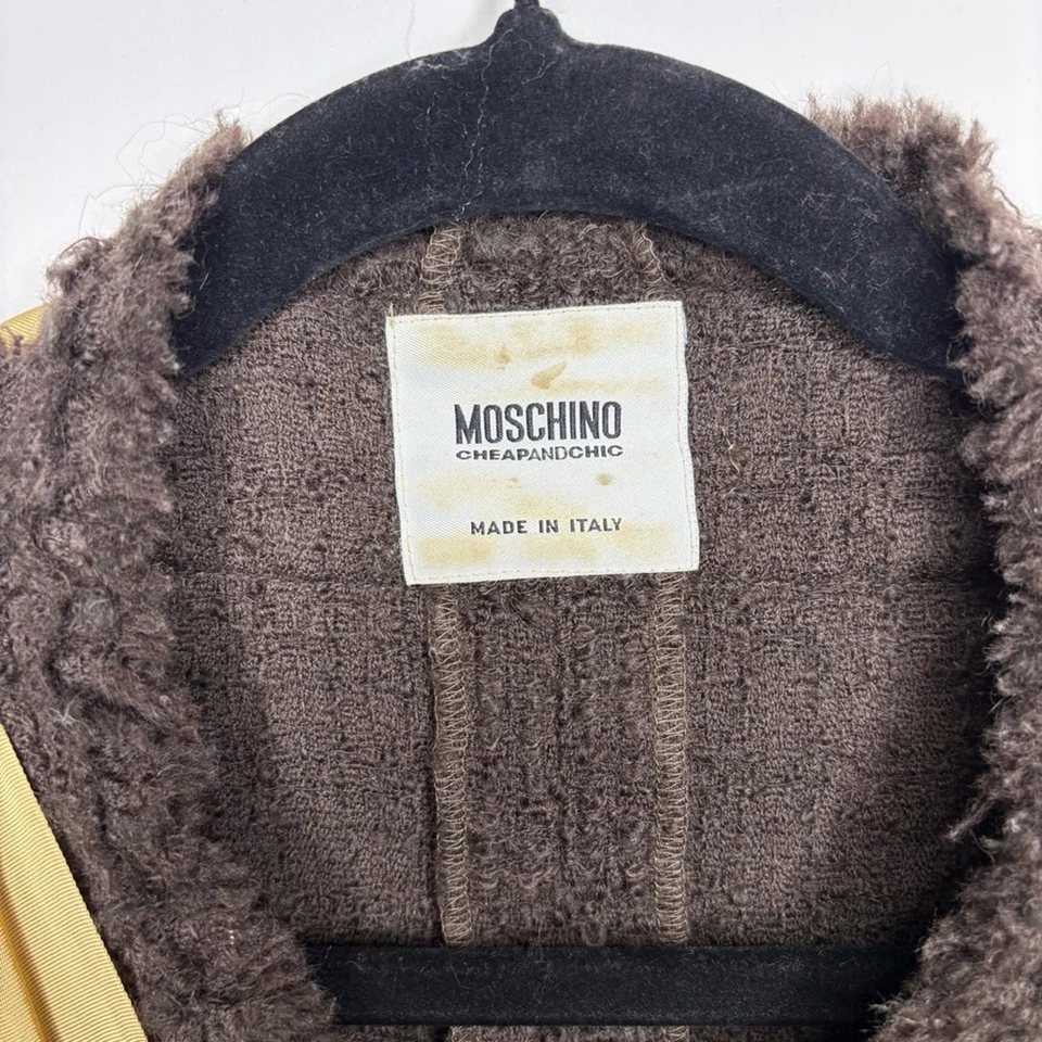 Moschino Cheap & Chic Womens Blazer Tweed Wool Ribbon Jacket Size 10 Brown - Image 4 of 4