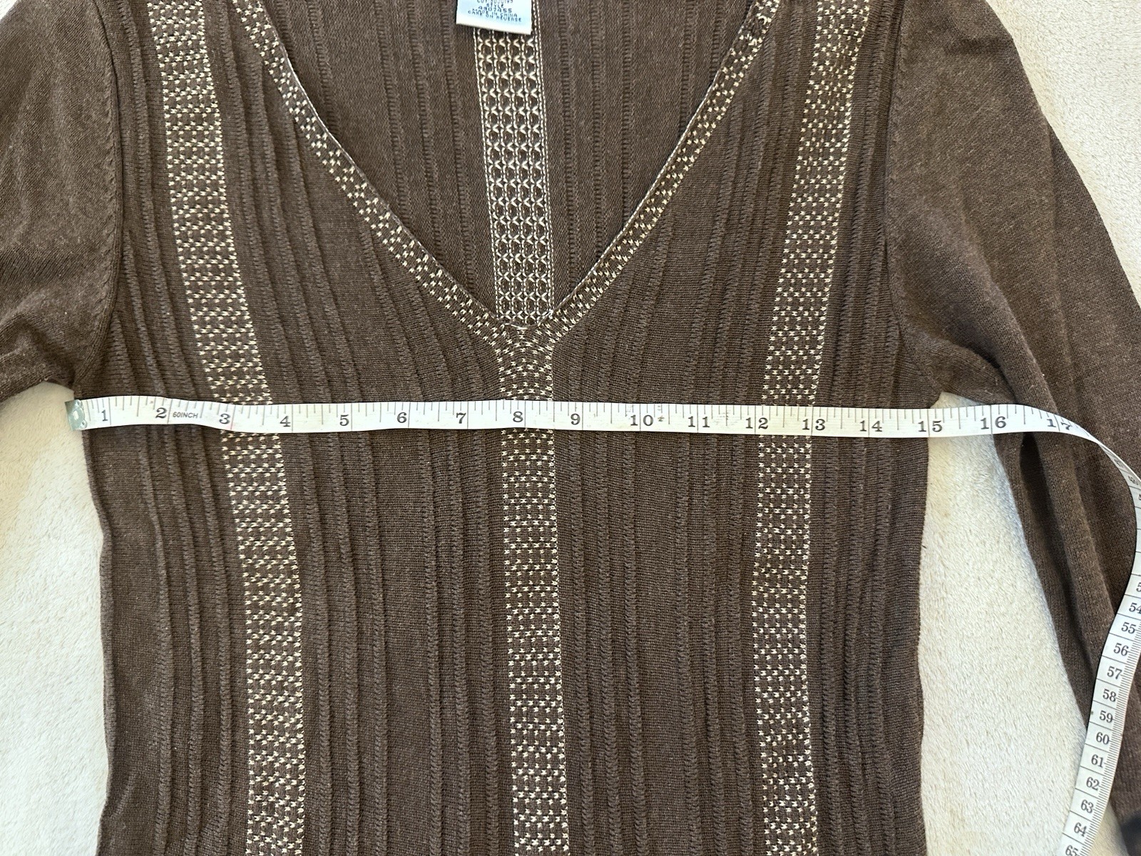 Max Studio Brown Knit Patterned Trim Geometric A-… - image 6