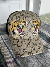 2021 Gucci Tiger Canvas Baseball Hat Size L GG Logo Beige Brown. 59cm.