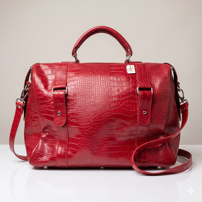 Bath & Body Works Croc Embossed Large Carry On Duffle Bag Red Faux Leather NWT