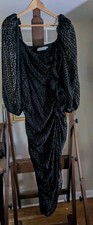 ASTR the label Athens Polka Dot Dress Black Burnout Size Large Ruched Sleeve