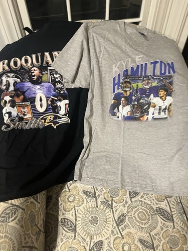 2 Baltimore Ravens T-shirts Kyle Hamilton #14 Roquan Smith #0 NEW Size Large NFL - Picture 1 of 5