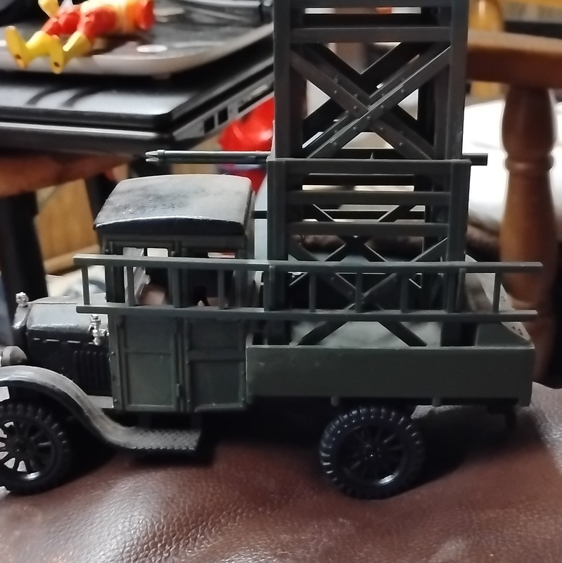 Green Diecast Military Truck with Tall Lattice Tower/Platform Model