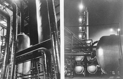 2 Vintage Abstract Photos Oil Refinery Pipes Tank Night Richmond CA Chevron